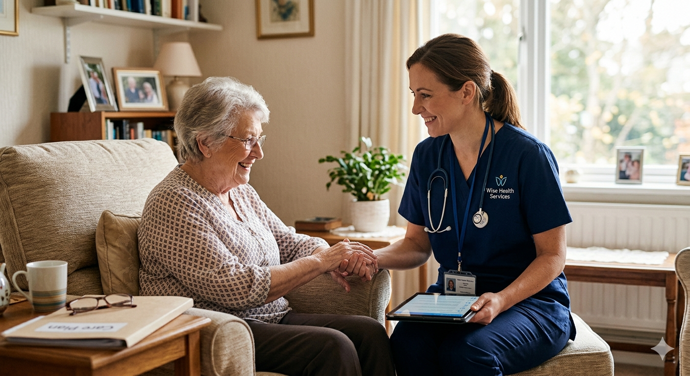 caregiver supporting senior at home
